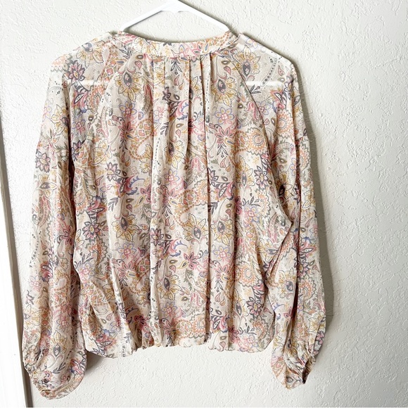 VICI Paisley Floral Button Front Cropped Balloon Sleeve Blouse L Bohemian Boho - Picture 3 of 10